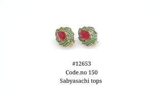 Boucles d'oreilles en zircon cubique 12653Stud, motif fleur jaune et pierre précieuse verte, forme goutte, serties griffes, en laiton plaqué Mehandi, pour femme, bijoux de fête - Product Image 5
