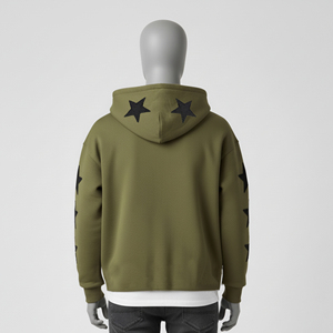 เสื้อฮู้ดซิปสีเขียวมะกอกสำหรับผู้ชาย สไตล์สตรีทแวร์ ผ้าหนา พิมพ์ลายกราฟิกแบบพัฟฟ์ มีฮู้ด ไซส์พลัส ไซส์ใหญ่พิเศษ - Product Image 6