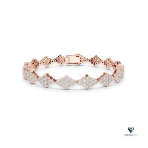 5.76 CT Rose <b>Gold</b> Round Lab Grown Diamond Rhombus Cluster Link Bracelet in 18K <b>Solid</b> <b>Gold</b> - Product Image 1
