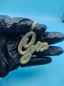 Iced Out <b>Initial</b> NAME <b>Pendant</b> Hip Hop Bling Necklace Gold Tone Custom Letter Chain Luxury Statement Jewelry - Product Image 3