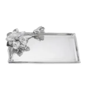 Bandeja Decorativa Redonda de Aluminio Plateado con Diseño Vertical, Artesanía Tradicional en Metal, Asa de Cuerda, Multifuncional, Navidad - Product Image 1