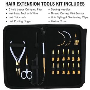 Professional Microlinks Hair Extension Tools Kit 3-Hole Micro Ring Crimping Plier Wire Loop Tool Weft <b>Sew</b>-In Needle Rexine <b>Case</b> - Product Image 2