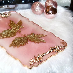HANDMADE ANGEL Inspired Resin tray <b>Large</b> Rose Gold Glitter Resin tray, FRIENDSHIP Tray, Valentines <b>Gift</b>, Perfume Tray, Geode Res - Product Image 1