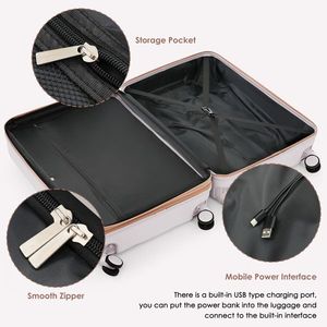 3 Piece 20-Inch ABS Hard Shell Luggage Sets USB Port Front Opening Design Spinner Wheels Cup Holder Elegant Luggage for Travel - Product Image 5