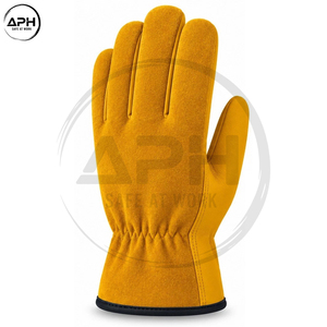 Gants de conduite en cuir jaune doré, finition lisse, poignet élastique, paume intégrale, pour hommes, avec impression de logo personnalisé, gants de travail robustes - Product Image 4