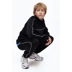 <b>Boys</b> <b>Black</b> Sporty Tracksuit Full Sleeve Half-Zip Solid Color Breathable Jogging Set Spring Regular Fit With Side Pockets - Product Image 2