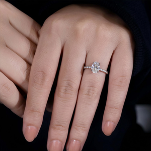 Anillo de Compromiso con Diamante de Corte Ovalado, Oro Rosa, Engaste de Garras, Anillo de Boda con Pavé, Joyería Nupcial Minimalista Unisex para Fiesta - Product Image 4