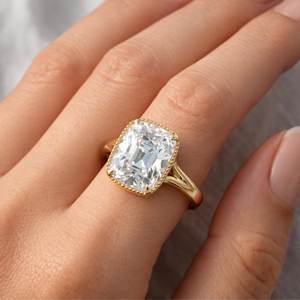 Anillo de compromiso de moissanita de 3 CT con corte cojín estilo mina antigua, anillo de boda con engaste de bisel vintage, anillo de oro de 14K estilo antiguo para ella - Product Image 4