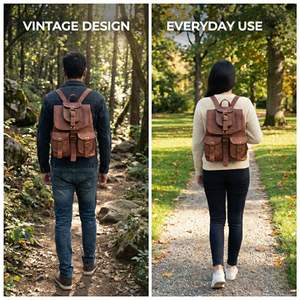 Vintage Modern Genuine Leather Daypack — Brown Handmade Lightweight Shoulder Bag for <b>Travel</b> - Product Image 4