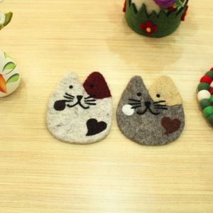 Cute Kitty Fabric <b>Coaster</b> Set harming Cat Face <b>Coasters</b> Soft Paws Felt <b>Drink</b> <b>Coasters</b> - Product Image 2