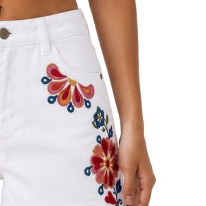 Shorts de Mezclilla Blancos con Estampado Floral para Mujer, Cintura Alta, Casuales, de Verano, Personalizados con Bordado, Fabricante OEM de Moda - Product Image 4