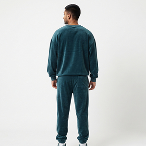 Men's Velvet Hooded Solid Heavyweight <b>Tracksuit</b> Set Full Sleeve Loose Fit Casual Wear Winter Sweatpants Drawstring - Product Image 2