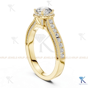 แหวนหมั้นเพชร CVD ทรงกลมแบบ Halo ผลิตตามสั่ง พร้อมใบรับรอง IGI ทองคำแท้ 14k วงแหวนแต่งงานและวันครบรอบแบบ Milgrain - Product Image 3