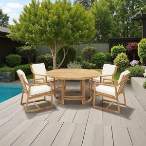 Teak <b>Round</b> Outdoor Dining Set with Cushioned chairs for Villa Resort <b>Patio</b> and poolside - Product Image 1