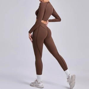 Ensemble de vêtements de sport pour femme, taille plus, respirant, sans couture, 2 pièces, avec logo personnalisé, pour la gym, le fitness, le yoga - Product Image 2