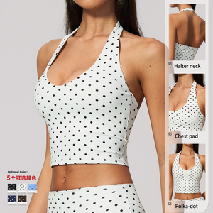 Soutien-gorge de sport pour femme bleu marine à col rond et bretelles convertibles, sans couture, respirant, taille mi-haute, avec short intégré et logo frontal - Product Image 6