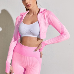 Conjunto personalizado de yoga para el gimnasio para mujer OEM al por mayor traje de entrenamiento de 3 piezas con sujetador chaqueta con cremallera y mallas de ejercicio - Product Image 4