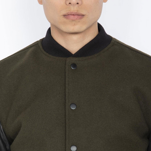 <b>Men's</b> Olive Green Bomber <b>Jacket</b> With Black PU <b>Leather</b> Sleeves Regular Fit Zipper Closure Casual Autumn Wear - Product Image 5