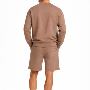 Men Solid Color Crewneck <b>Fleece</b> <b>Sweatshirt</b> Shorts Set Casual Two Piece Tracksuit Comfortable Lounge Activewear Quick Dry Outfit - Product Image 2