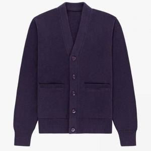 Men's V-neck Wool <b>Cardigan</b> Full Sleeve Button Closure Autumn Style Solid Color Anti-Pilling Standard <b>Thickness</b> Plain Knitting - Product Image 3