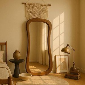 Modern <b>Wavy</b> Wooden <b>Full</b> <b>Length</b> Floor <b>Mirror</b> Freestanding Dressing <b>Mirror</b> for Bedroom Living Room Home Decor - Product Image 4
