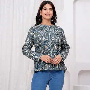 Women Floral Printed <b>Long</b> Sleeve Shirt Mandarin Collar Button Front Elegant Casual <b>Top</b> Relaxed Fit Lightweight Everyday Wear - Product Image 4