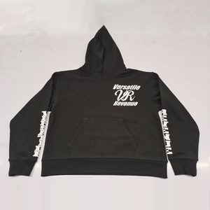 Sweat à capuche noir oversize court à manches longues en molleton 100 % coton, imprimé sérigraphié avec logo vintage, style streetwear d'hiver personnalisé - Product Image 3