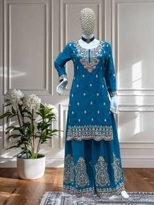 Traje Palazzo de Diseño Moderno Gulkayra en Seda Chinon con Elegante Bordado de Secuencia Codificada para Bodas, Fiestas y Eventos Festivos - Product Image 6