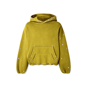 Sudadera con Capucha Extra Grande Personalizada, Servicio OEM, Decorada con Pedrería, Largo Recortado, Bolsillo Frontal, Unisex, Ropa Casual de Calle para Otoño - Product Image 6