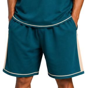 Teal Blue Mens Oversized T Shirt And Shorts <b>Set</b> Beige Contrast Panels Custom Logo Crew Neck Casual Streetwear Wholesale Supplier - Product Image 6