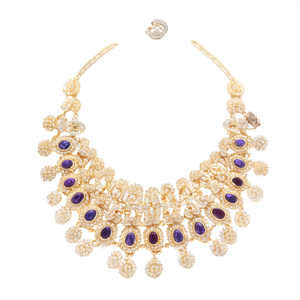 Magnifique ensemble de bijoux de mariée plaqué or 24 carats et rhodium avec pierres autrichiennes et perles - Design goutte d'eau - Product Image 2