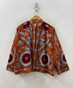 Custom Luxury Handmade Floral Embroidery <b>Velvet</b> <b>Jacket</b> <b>Women</b> Retro Designer Short Coats Stand Collar Open Front Boho Casual - Product Image 3