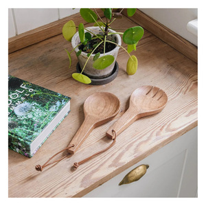 Fruit Dessert Salad Servers Mixing Kitchen Cooking Utensils Long Handle Acacia Wooden Salad Spoon and Fork <b>Set</b> Flatware Cutlery - Product Image 6