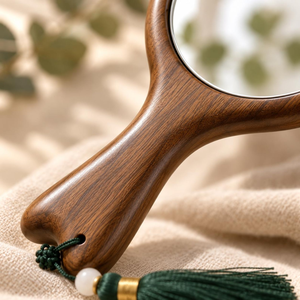 Handmade Wooden Hand <b>Mirror</b> with Tassel Round Vanity Makeup <b>Mirror</b> Natural Wood Handle Decorative <b>Dressing</b> <b>Mirror</b> Vintage Beauty - Product Image 5