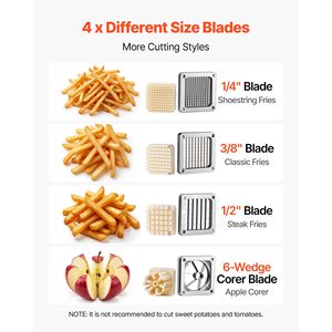 Affettatrice Commerciale in Acciaio Inossidabile per Patatine Fritte con 4 Lame, Tritaverdure (1/2\", 3/8\", 1/4\", 6 Lame a Cuneo) per Cipolle, in Plastica PC - Product Image 3