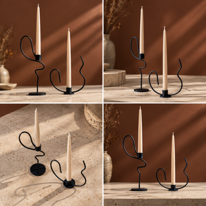 Juego de Portavelas Cónicos de Hierro Artesanal, Silueta Curva Fluida, Base Redonda, Adorno de Mesa, Interior Moderno |   Decoración Escultural Elegante - Product Image 3