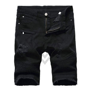 Pantalones Cortos de Mezclilla Negros Rotos para Hombre, Estilo Biker, Desgastados, Ajustados, de Algodón, Fabricados a Medida - Product Image 1