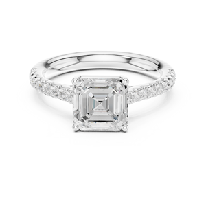 Women's Halo Solitaire Asscher Cut Lab Grown Diamond Engagement <b>Ring</b> GRA Certified <b>Ring</b> <b>Crafted</b> From 14k Solid White Gold - Product Image 3