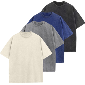 Camisetas de algodón extragrandes personalizadas al por mayor para hombre, cuello redondo, estilo urbano, lavado ácido, vintage, con logo impreso personalizado - Product Image 1