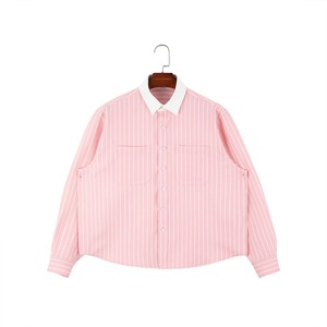 Chemise unisexe rose rayée oversize XL à simple boutonnage, anti-plis, à manches longues, style vintage décontracté et respirante pour le printemps - Product Image 1