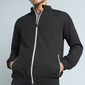 Custom Wholesale Men Lightweight Windbreaker Jacket Contrast <b>Stand</b> Collar Zip Up Dark <b>Grey</b> <b>Coat</b> Casual Track Jacket Outerwear - Product Image 3