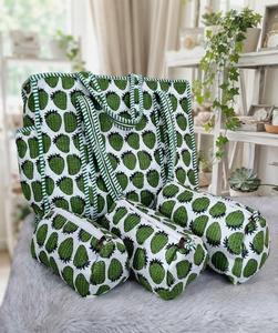Ensemble de sacs fourre-tout en coton à imprimé ananas, fermeture éclair, accessoires de voyage, style tendance, toutes saisons, motif vert et blanc, grand format, élégant - Product Image 2
