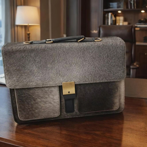Sac bandoulière en cuir véritable avec fourrure de vache véritable pour homme, élégant porte-documents professionnel personnalisé LHLB-0008 - Product Image 1