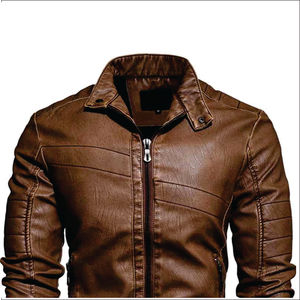 100% Genuine <b>Leather</b> Canvas Stand Collar Custom Loose Fit Breathable Outerwear <b>Long</b> Sleeve Fashion Winter <b>Jacket</b> for Adults - Product Image 6