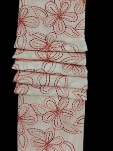 Tela de Algodón Blanco Premium Directo de Fábrica con Bordado Floral en Cadena de Color Naranja Oxidado - Material Artesanal para Trabajo Dori - Product Image 2