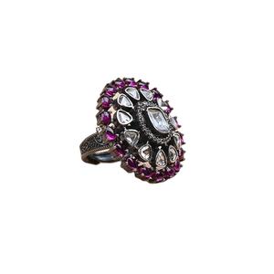 Gran venta directa de suministro de fábrica hecho en La India niñas mujeres Ropa Étnica oxidada 925 anillos de moissanita chapados en plata esterlina - Product Image 1