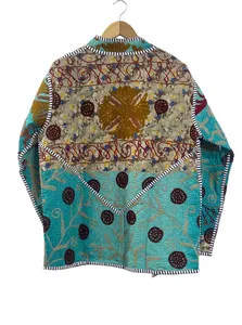 Chaqueta Acolchada Kantha Vintage para Mujer, Chaqueta de Invierno de Manga Larga con Bordado de Algodón - Product Image 6