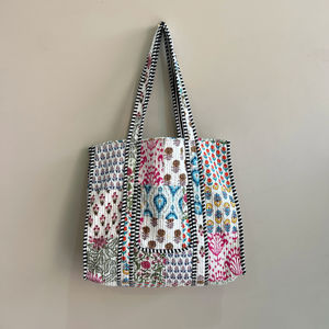 Quilted Patchwork <b>Tote</b> <b>Bag</b> Large Vintage Bohemian Style Shoulder Shopping <b>Bag</b> Textile Material Top Handle Design 100% - Product Image 5