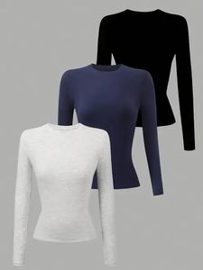Women Adults <b>Long</b> <b>Sleeve</b> Yoga <b>Top</b> Skinny Fit Crew Neck Solid <b>Stretch</b> Breathable Workout Front Logo Casual Daily Wear Seamless - Product Image 2