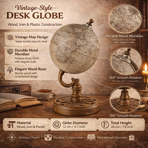 Globe terrestre éducatif de bureau avec cadre en bois, fer et plastique |   Globe décoratif pour bureau, table d'étude et décoration intérieure - Product Image 2